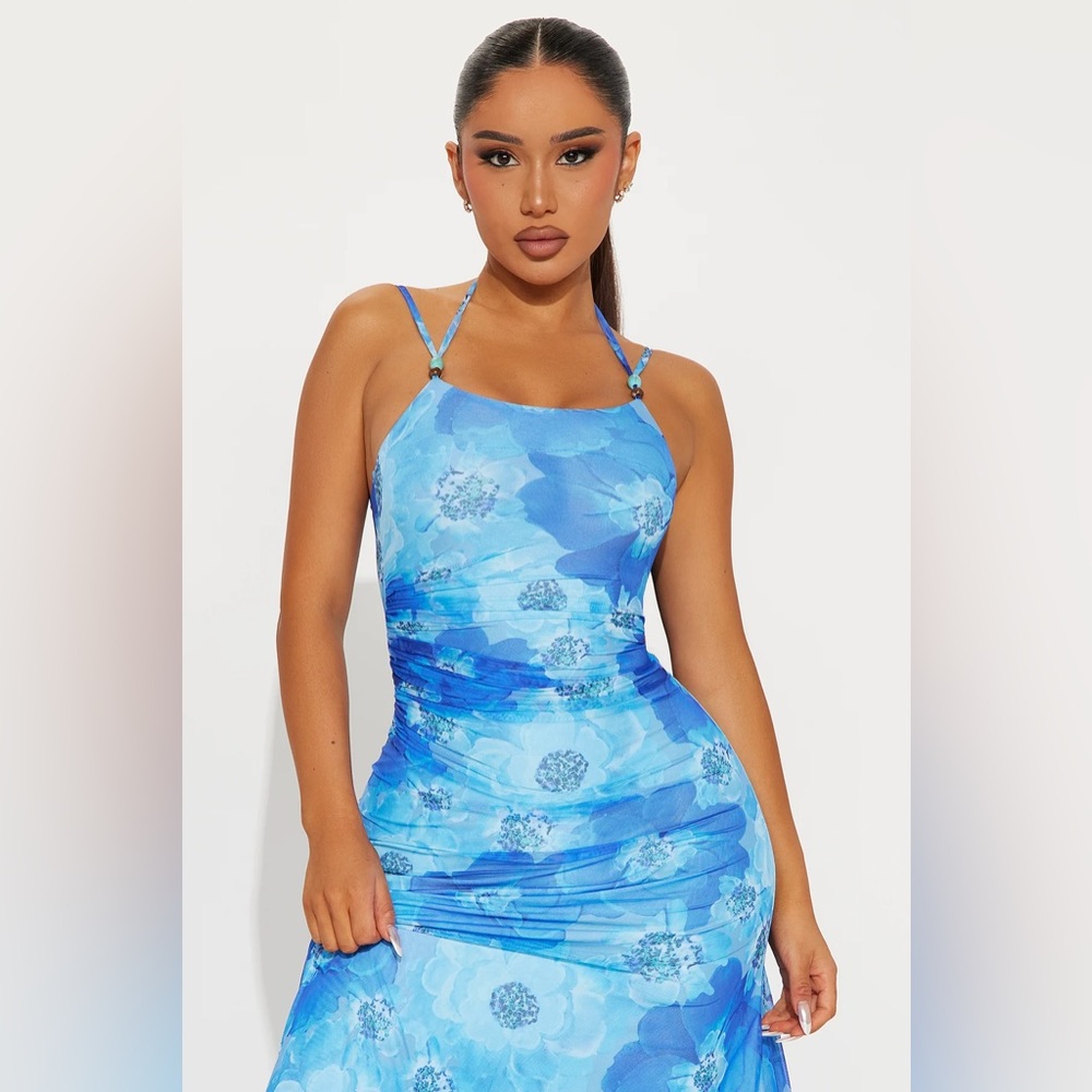 Fashion Nova Blue Sheer Maxi Dress
